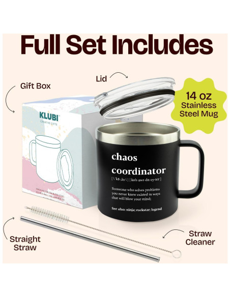 Taza de Viaje KLUBI 14oz Negra Aislada para Hombres