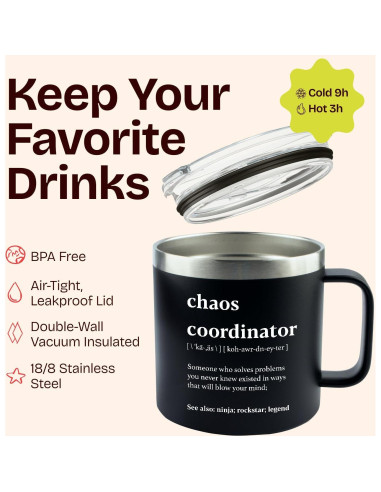 Taza de Viaje KLUBI 14oz Negra Aislada para Hombres