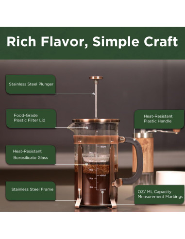 Prensa Francesa BeanNest 21oz Negra - Acero Inoxidable y Vidrio