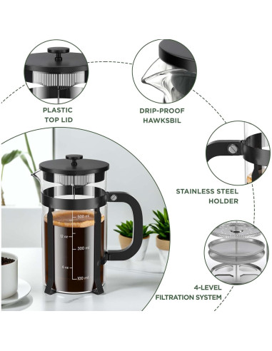 Prensa Francesa BeanNest 21oz Negra - Acero Inoxidable y Vidrio