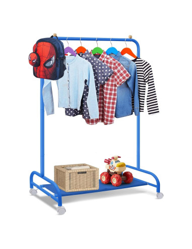 Estante de Ropa para Niños YGJT Azul con Ruedas y Almacenamiento