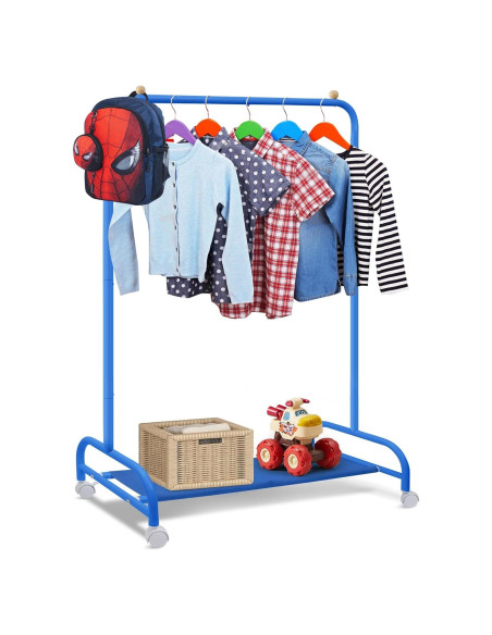 Estante de Ropa para Niños YGJT Azul con Ruedas y Almacenamiento