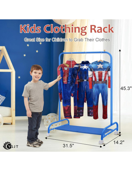 Estante de Ropa para Niños YGJT Azul con Ruedas y Almacenamiento
