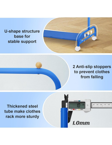 Estante de Ropa para Niños YGJT Azul con Ruedas y Almacenamiento