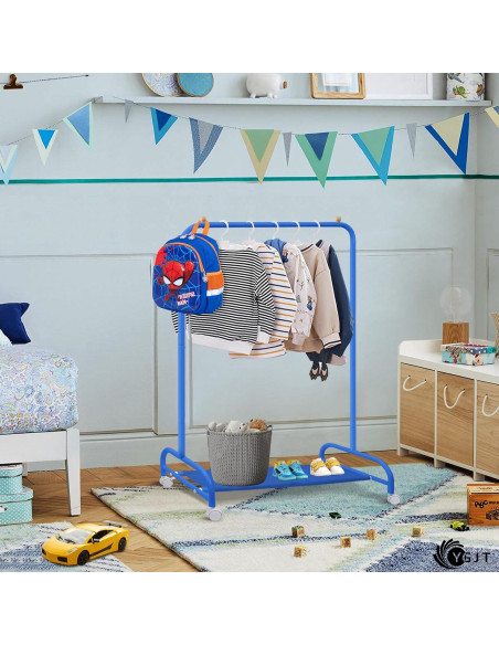 Estante de Ropa para Niños YGJT Azul con Ruedas y Almacenamiento