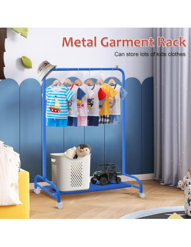 Estante de Ropa para Niños YGJT Azul con Ruedas y Almacenamiento
