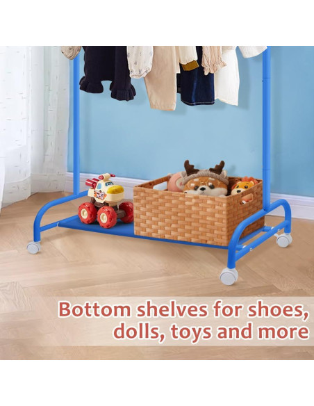 Estante de Ropa para Niños YGJT Azul con Ruedas y Almacenamiento