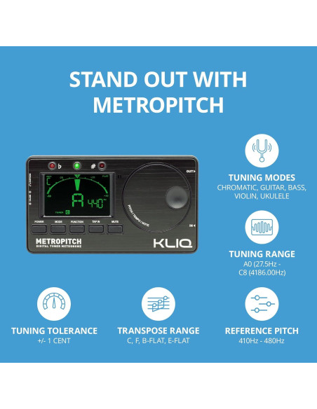 KLIQ MetroPitch Afinador y Metrónomo Digital 3-en-1 Negro