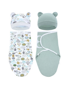 Cinaci 2 Piezas Manta y Gorro Bebé Algodón Suave 0-3 Meses