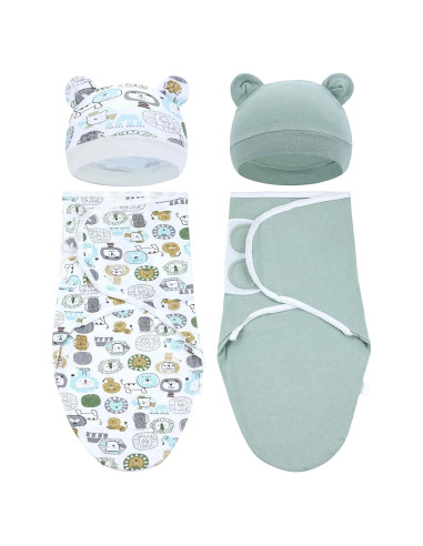 Cinaci 2 Piezas Manta y Gorro Bebé Algodón Suave 0-3 Meses