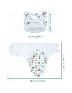 Cinaci 2 Piezas Manta y Gorro Bebé Algodón Suave 0-3 Meses 2