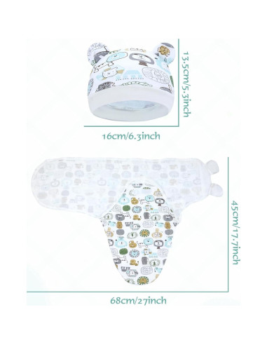 Cinaci 2 Piezas Manta y Gorro Bebé Algodón Suave 0-3 Meses