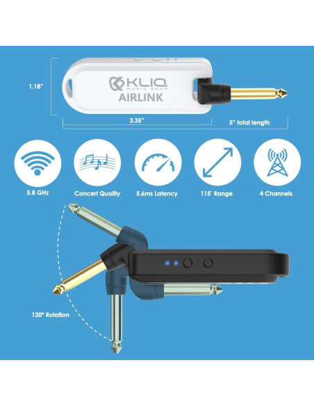Sistema de guitarra inalámbrico KLIQ Airlink 5.8 GHz, audio 24 bits