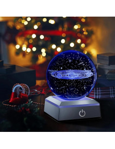 Lámpara Nocturna 3D de Cristal K9 Sistema Solar LED Táctil 2