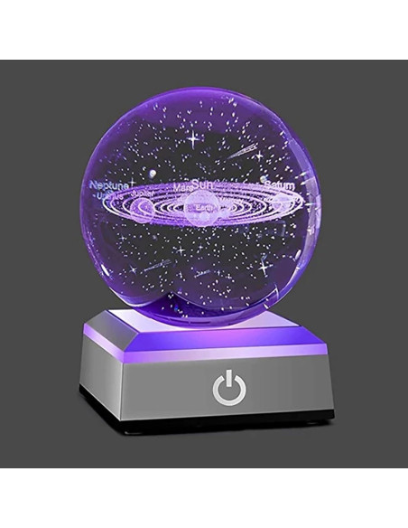 Lámpara Nocturna 3D de Cristal K9 Sistema Solar LED Táctil