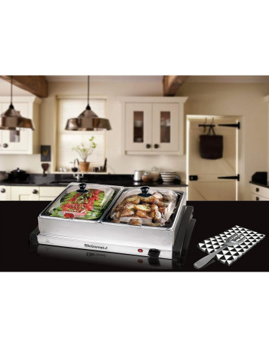 Servidor Buffet Elite Gourmet EWM-6122, 2 Bandejas 2.5L, Acero Inoxidable