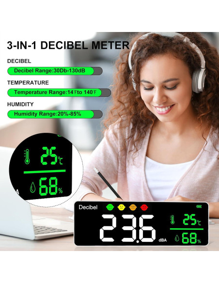 Medidor de Decibelios 11" Buumin con Temperatura y Humedad