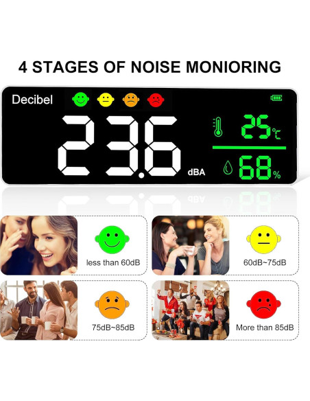 Medidor de Decibelios 11" Buumin con Temperatura y Humedad