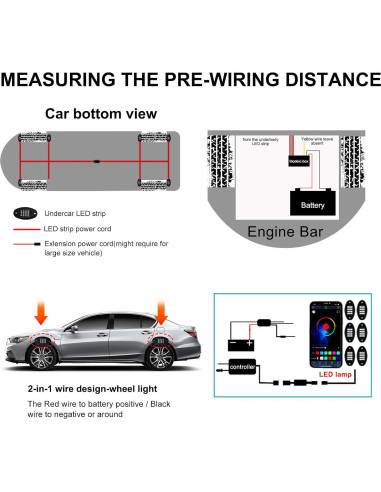Cable de extensión LED RGB Ohleats 119 cm para automóviles