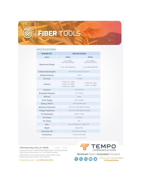 Medidor de Potencia Óptica Tempo OPM220 con Localizador de Fallas