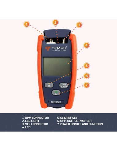 Medidor de Potencia Óptica Tempo OPM220 con Localizador de Fallas