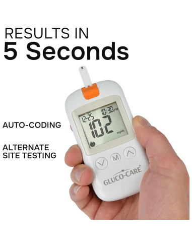 Kit de Monitor de Glucosa Gluco-Care - Pantalla Grande, Resultados Rápidos