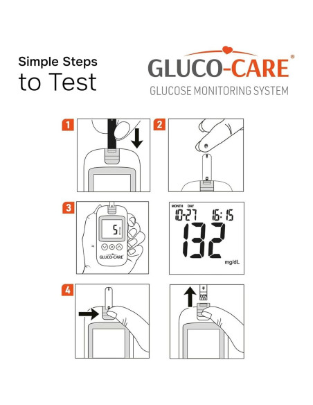 Kit de Monitor de Glucosa Gluco-Care - Pantalla Grande, Resultados Rápidos