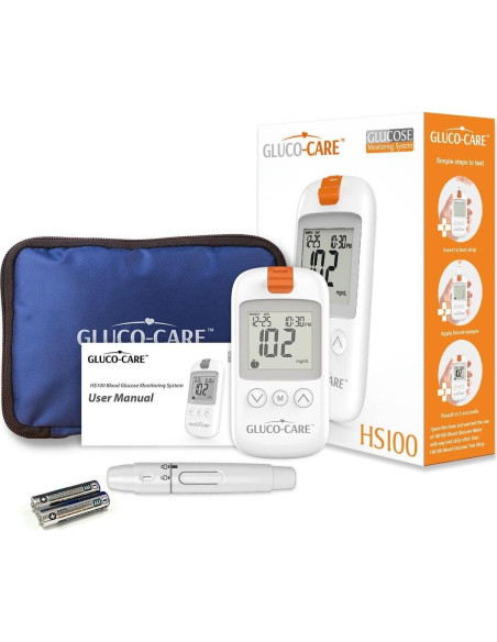 Kit de Monitor de Glucosa Gluco-Care - Pantalla Grande, Resultados Rápidos
