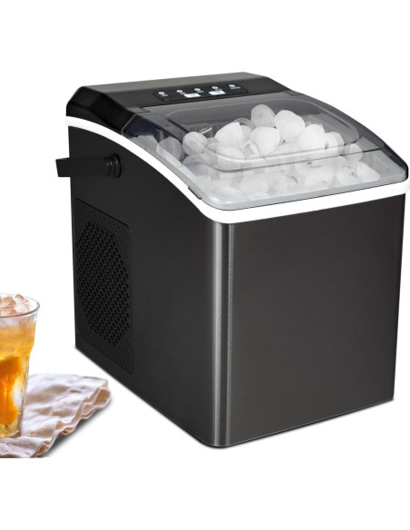 Máquina de Hielo Koolatron KIM26B - 9 Cubos en 6 Minutos, 11.7 kg/día, Auto Limpieza, Acero Inoxidable Negro