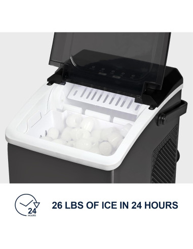 Máquina de Hielo Koolatron KIM26B - 9 Cubos en 6 Minutos, 11.7 kg/día, Auto Limpieza, Acero Inoxidable Negro