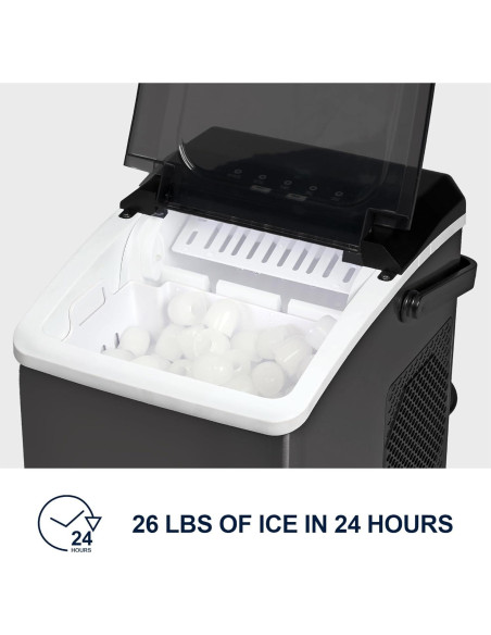 Máquina de Hielo Koolatron KIM26B - 9 Cubos en 6 Minutos, 11.7 kg/día, Auto Limpieza, Acero Inoxidable Negro