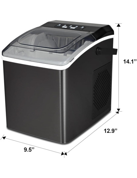 Máquina de Hielo Koolatron KIM26B - 9 Cubos en 6 Minutos, 11.7 kg/día, Auto Limpieza, Acero Inoxidable Negro