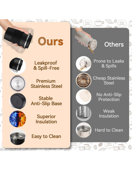 Taza de viaje Baodaadan 363ml acero inoxidable negra