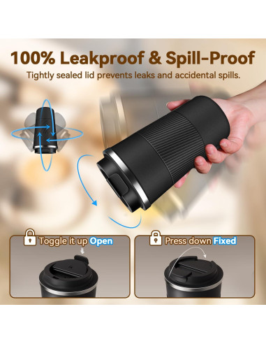 Taza de viaje Baodaadan 363ml acero inoxidable negra