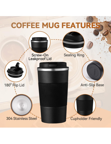 Taza de viaje Baodaadan 363ml acero inoxidable negra