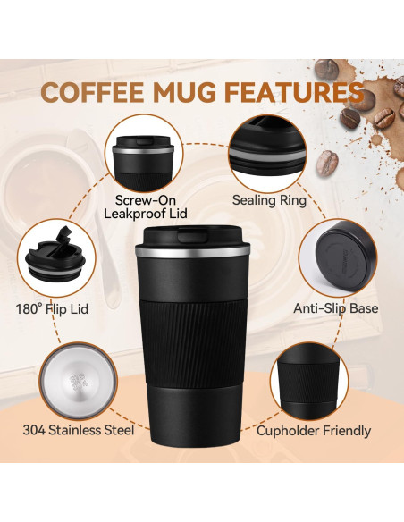 Taza de viaje Baodaadan 363ml acero inoxidable negra