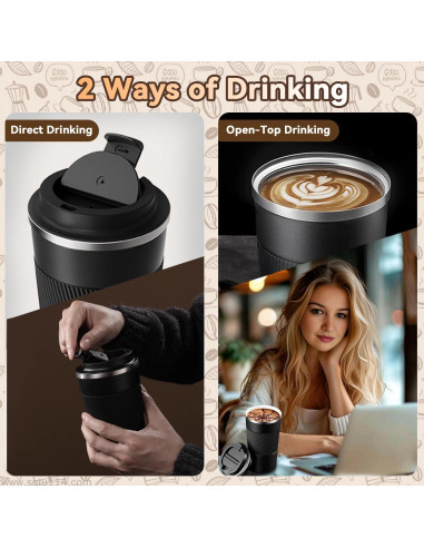 Taza de viaje Baodaadan 363ml acero inoxidable negra