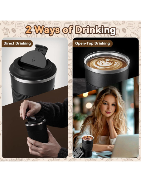 Taza de viaje Baodaadan 363ml acero inoxidable negra