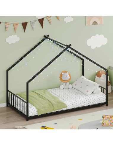 Cama Montessori Individual Enoioyonay con Luz LED Negra