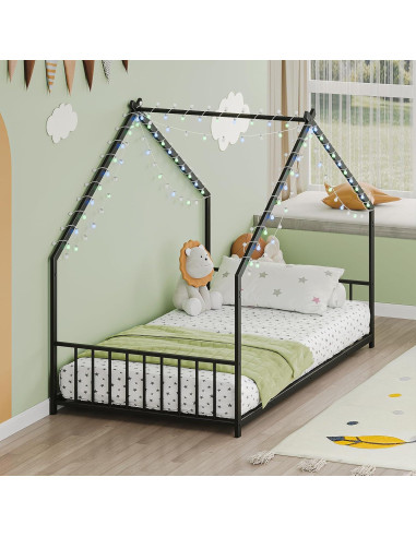 Cama Montessori Individual Enoioyonay con Luz LED Negra