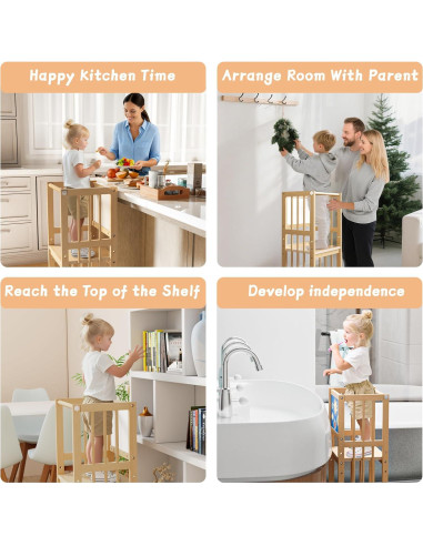 Torre de Cocina para Niños JPMKPD Natural Ajustable 91 cm