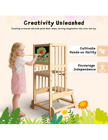 Torre de Cocina para Niños JPMKPD Natural Ajustable 91 cm