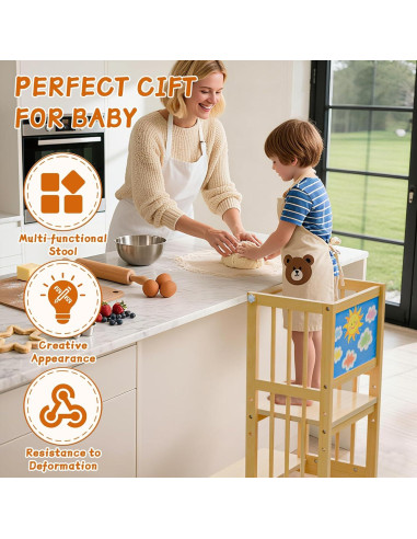 Torre de Cocina para Niños JPMKPD Natural Ajustable 91 cm