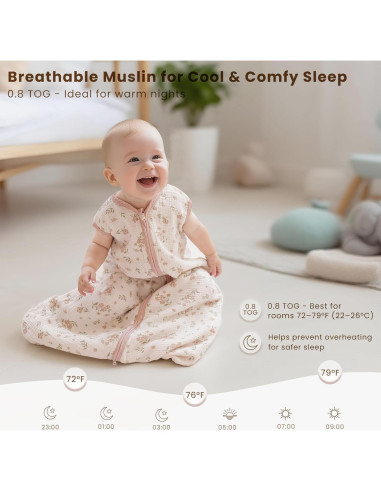 Saco de Sueño Muselina Konssy 0-6 Meses 0.8 TOG 2 Piezas