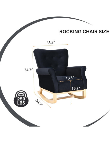 Silla Mecedora FurniTribe Negra de Terciopelo para Guardería