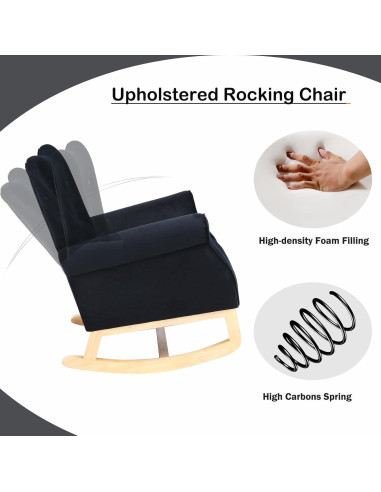 Silla Mecedora FurniTribe Negra de Terciopelo para Guardería