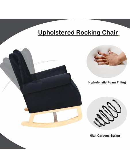 Silla Mecedora FurniTribe Negra de Terciopelo para Guardería