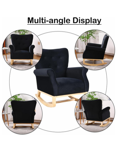 Silla Mecedora FurniTribe Negra de Terciopelo para Guardería