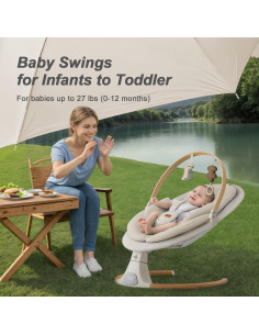 Hamaca Eléctrica para Bebés Monamii Beige, 5 Velocidades, 10 Canciones 2