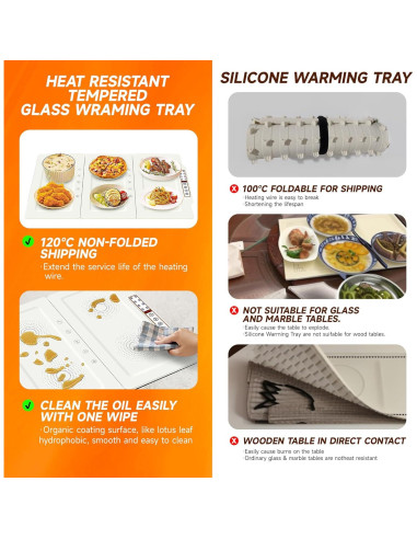 Bandeja de Calentamiento Eléctrica TOPRATED 43x38 cm Plegable